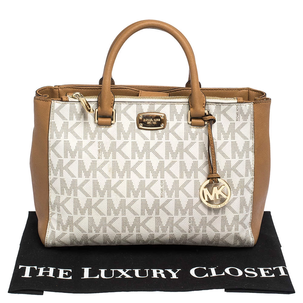 MICHAEL Michael Kors Beige/Tan Monogram Coated Canvas And Leather Tote For Women - Image 9