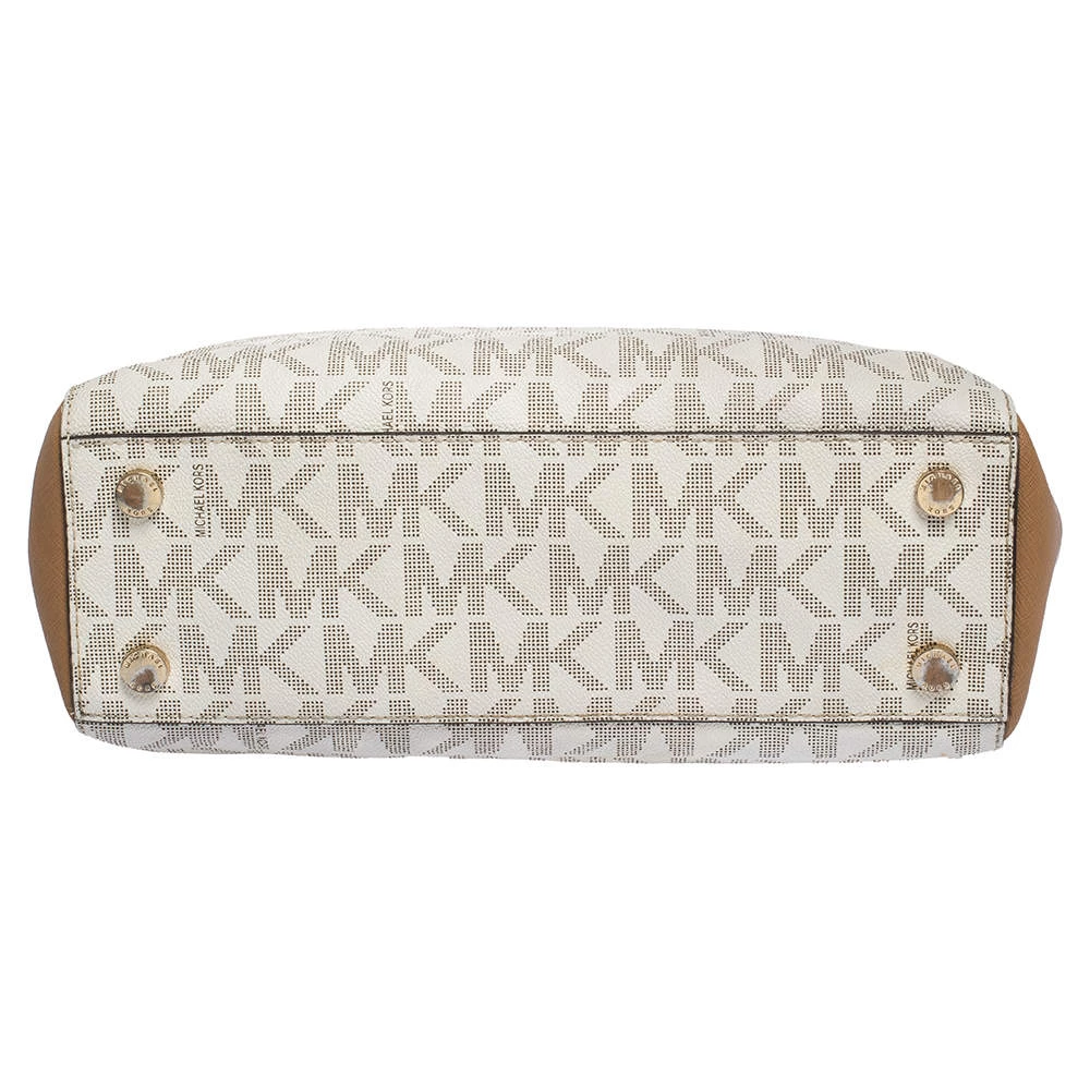 MICHAEL Michael Kors Beige/Tan Monogram Coated Canvas And Leather Tote For Women - Image 6