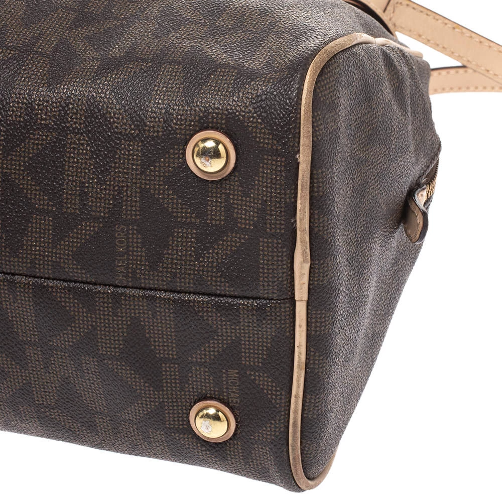 MICHAEL Michael Kors Brown Coated Canvas And Leather Cindy Dome Satchel For Women - Image 12