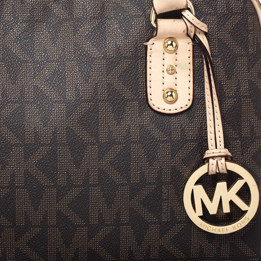 MICHAEL Michael Kors Brown Coated Canvas And Leather Cindy Dome Satchel For Women - Image 5