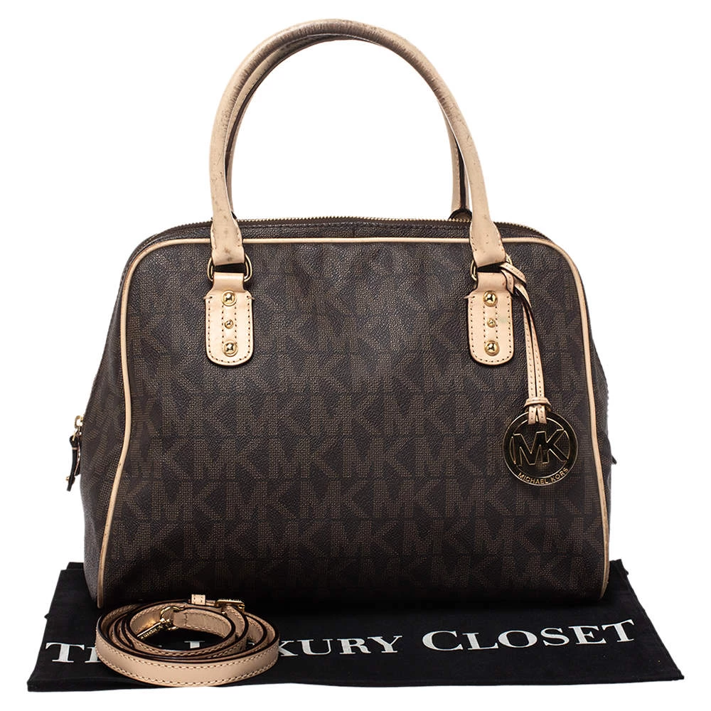 MICHAEL Michael Kors Brown Coated Canvas And Leather Cindy Dome Satchel For Women - Image 10