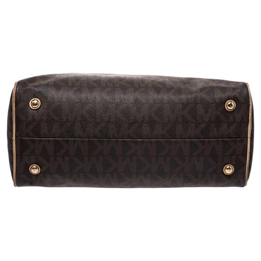 MICHAEL Michael Kors Brown Coated Canvas And Leather Cindy Dome Satchel For Women - Image 6