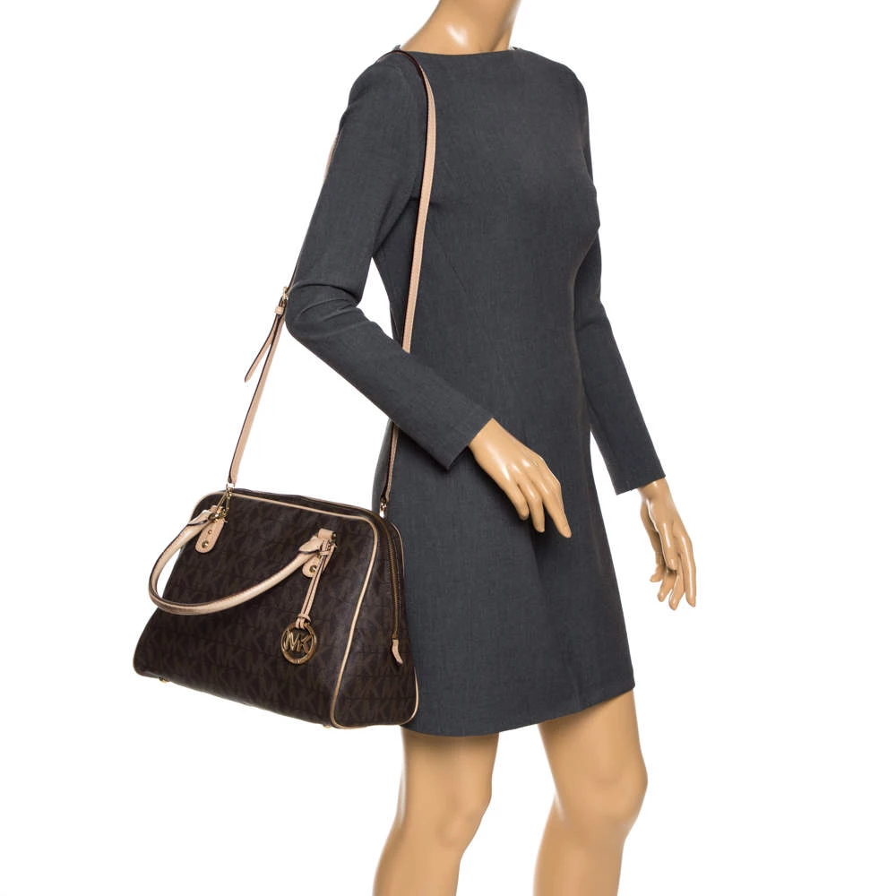 MICHAEL Michael Kors Brown Coated Canvas And Leather Cindy Dome Satchel For Women - Image 2