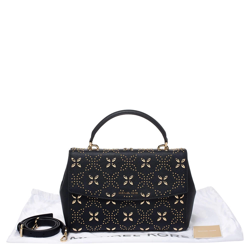 Michael Kors Navy Blue Studded Leather Medium Ava Top Handle Bag For Women - Image 9