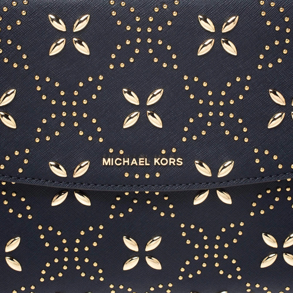 Michael Kors Navy Blue Studded Leather Medium Ava Top Handle Bag For Women - Image 5