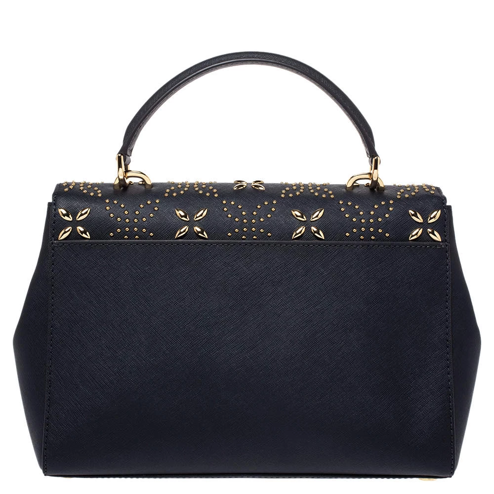 Michael Kors Navy Blue Studded Leather Medium Ava Top Handle Bag For Women - Image 4