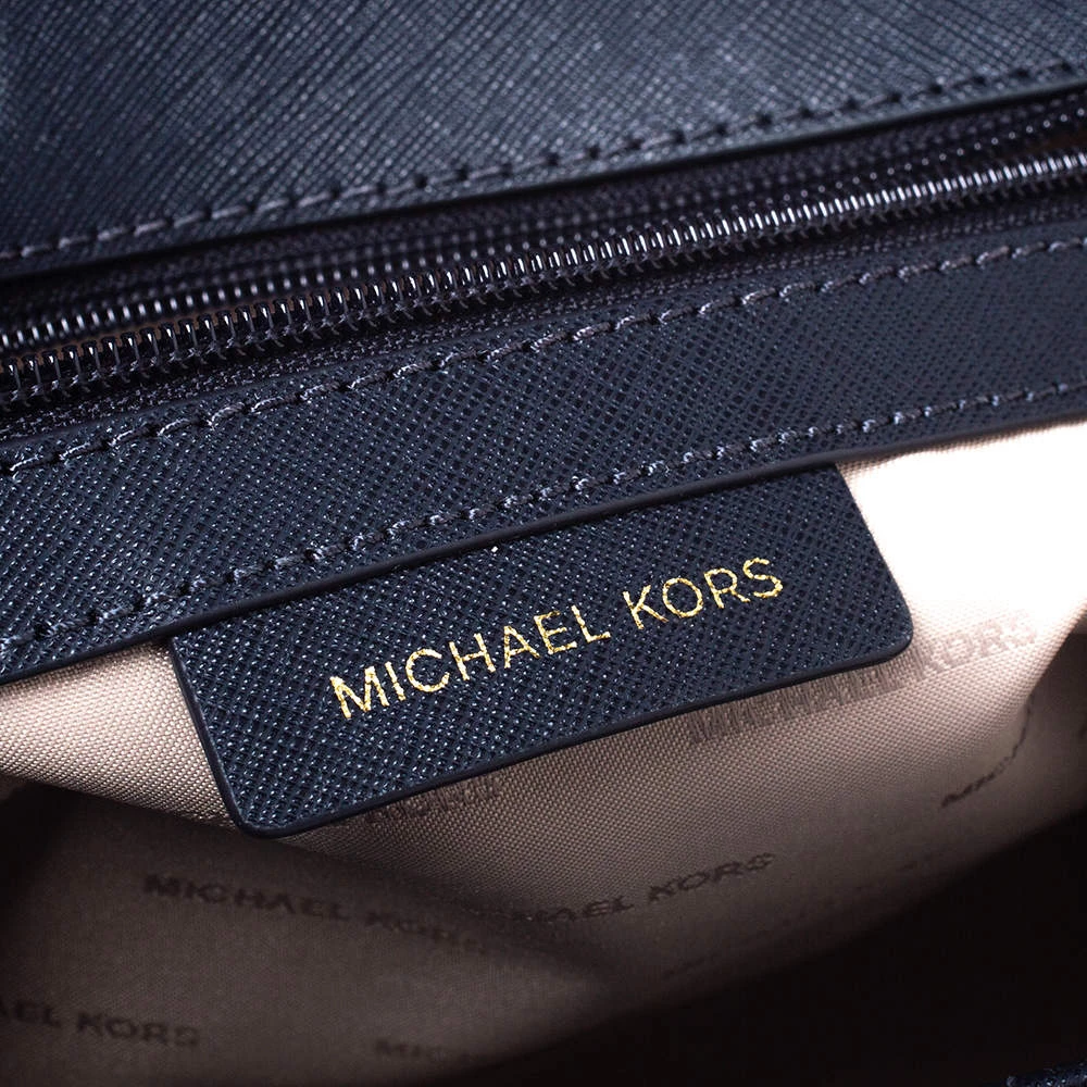 Michael Kors Navy Blue Studded Leather Medium Ava Top Handle Bag For Women - Image 8