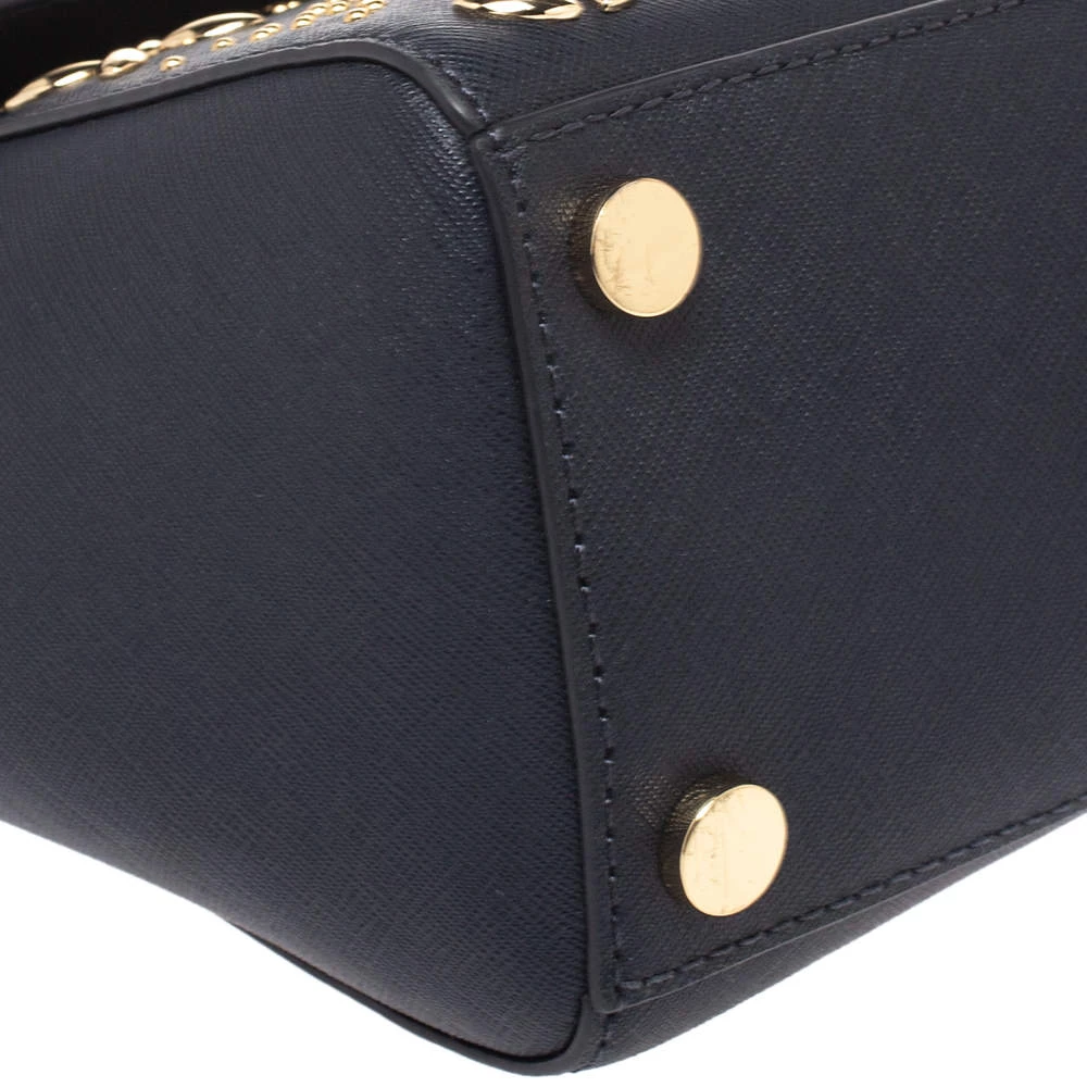 Michael Kors Navy Blue Studded Leather Medium Ava Top Handle Bag For Women - Image 11