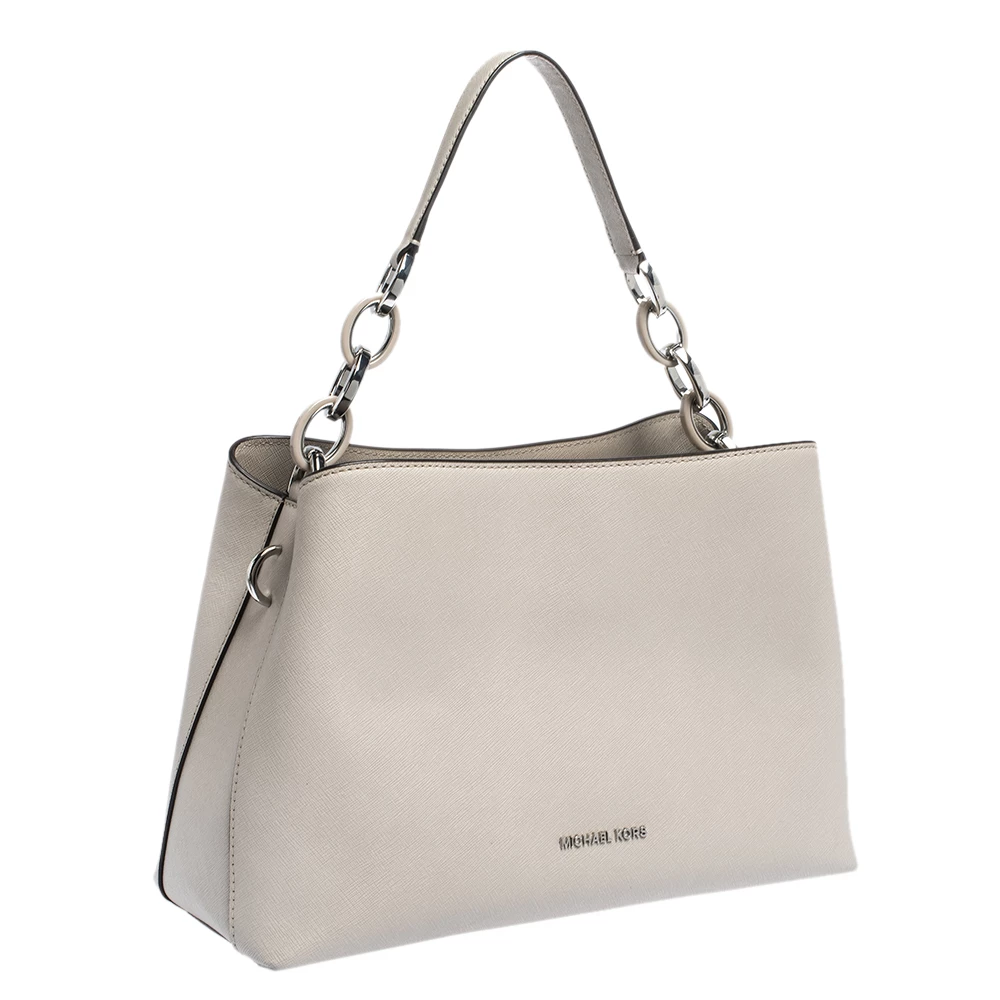 Michael Kors Light Grey Saffiano Leather Large Portia Shoulder Bag For Women - Image 2