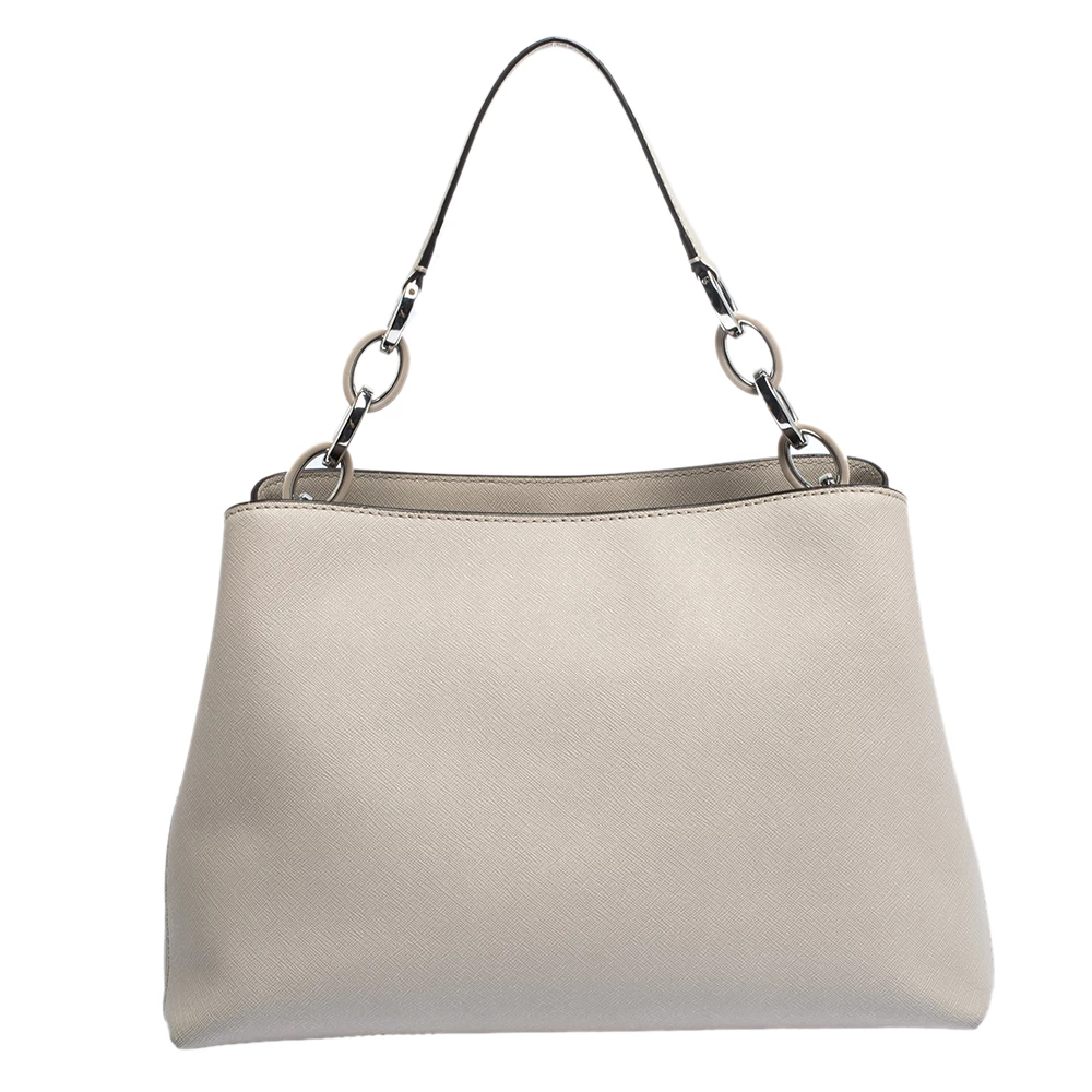 Michael Kors Light Grey Saffiano Leather Large Portia Shoulder Bag For Women - Image 3