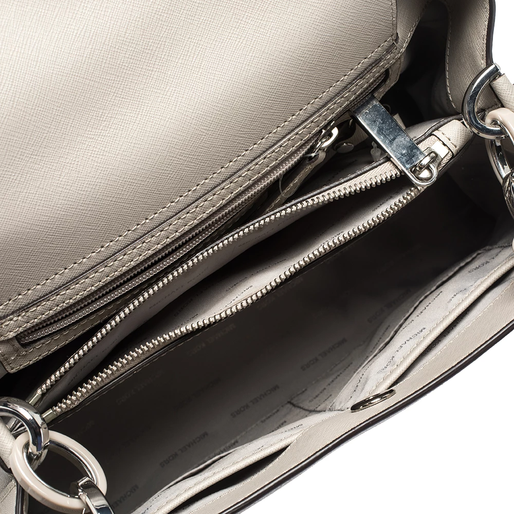 Michael Kors Light Grey Saffiano Leather Large Portia Shoulder Bag For Women - Image 6