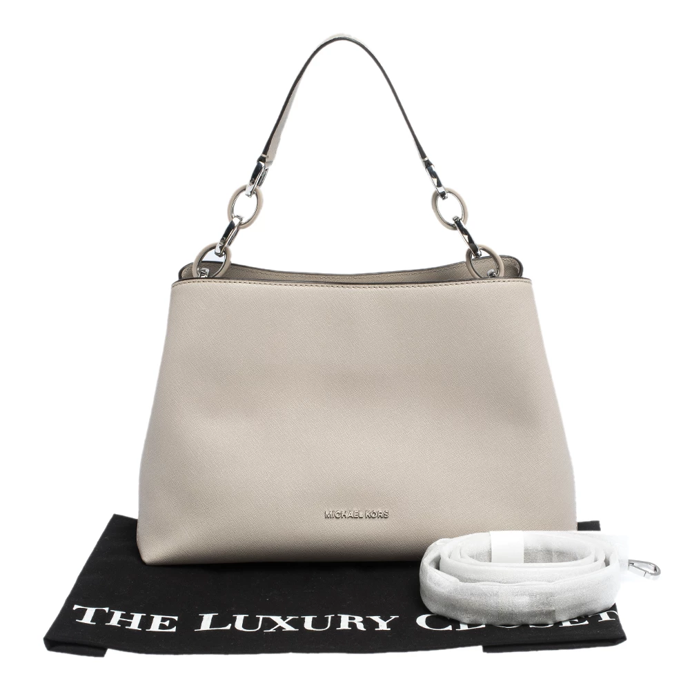 Michael Kors Light Grey Saffiano Leather Large Portia Shoulder Bag For Women - Image 8