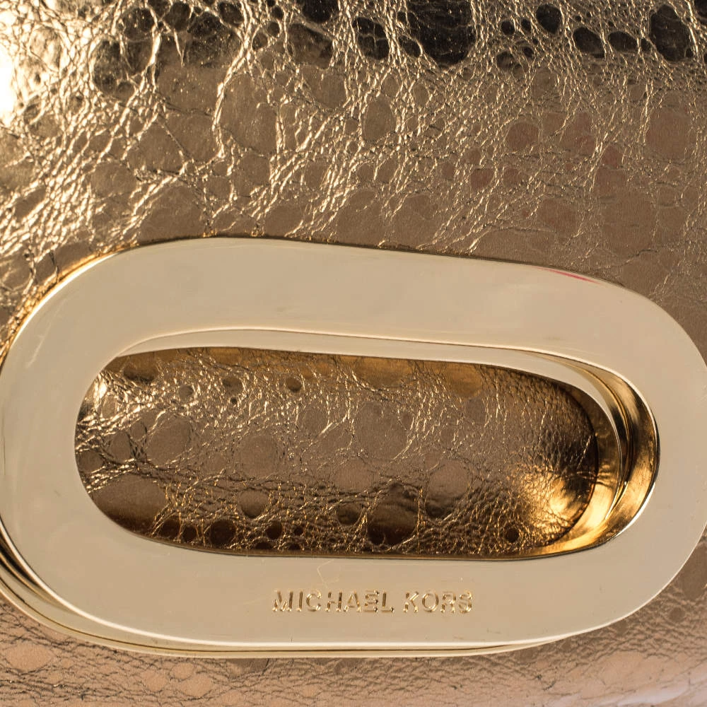Michael Kors Metallic Gold Leather Fold Over Clutch For Women - Image 5