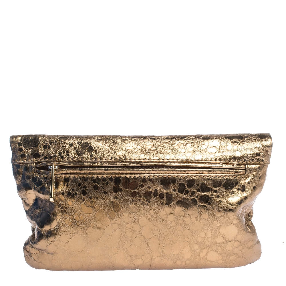 Michael Kors Metallic Gold Leather Fold Over Clutch For Women - Image 4