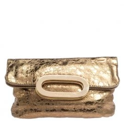 Michael Kors Metallic Gold Leather Fold Over Clutch For Women