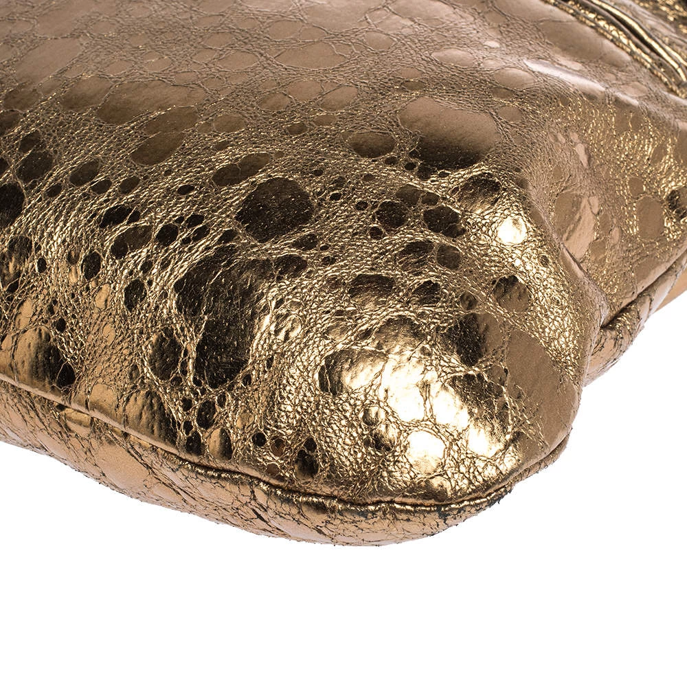 Michael Kors Metallic Gold Leather Fold Over Clutch For Women - Image 12