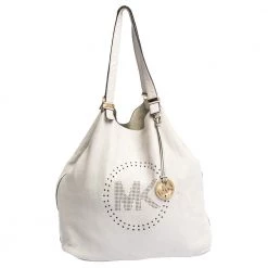 Michael Kors Grey Perforated Leather Logo Grab Hobo For Women