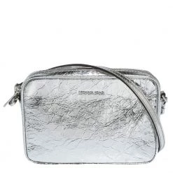 Michael Kors Silver Crinkled Patent Leather East West Crossbody Bag For Women