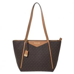 Michael Kors Brown Signature Coated Canvas And Leather Whitney Logo Tote For Women
