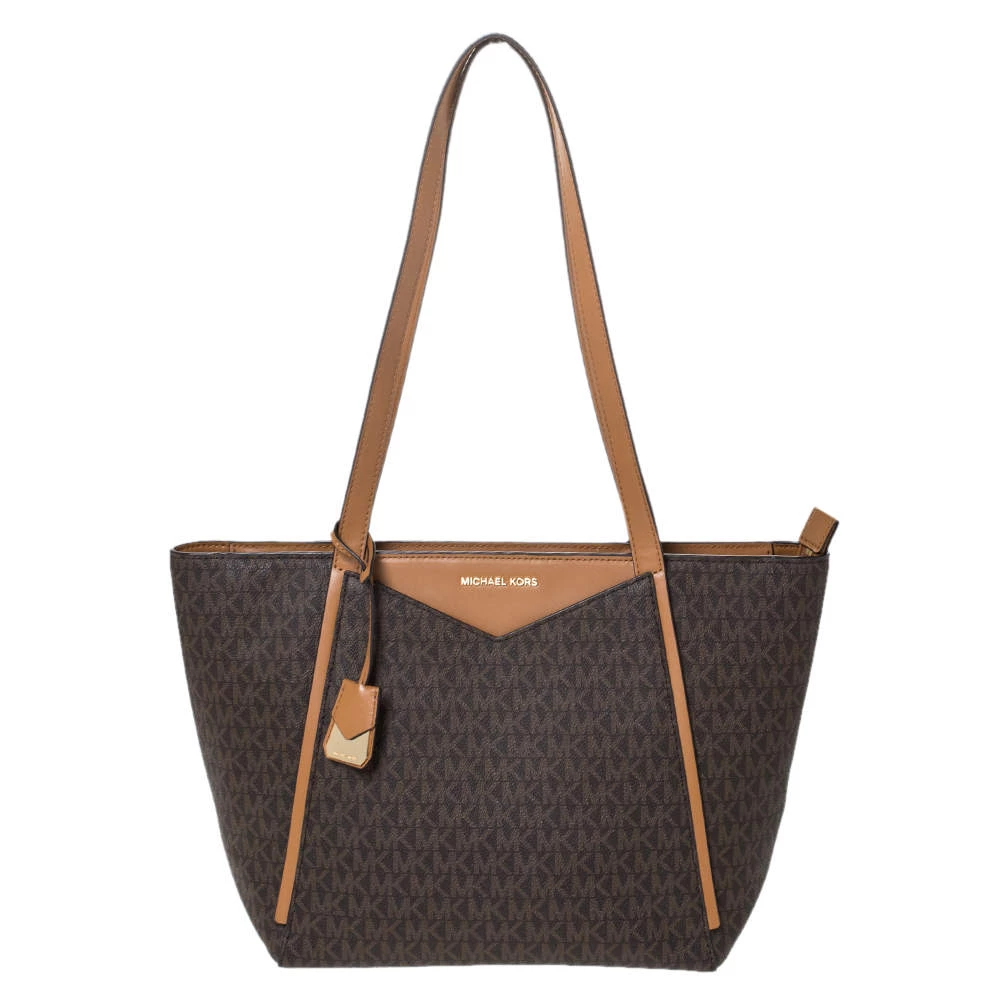 Michael Kors Brown Signature Coated Canvas And Leather Whitney Logo Tote For Women