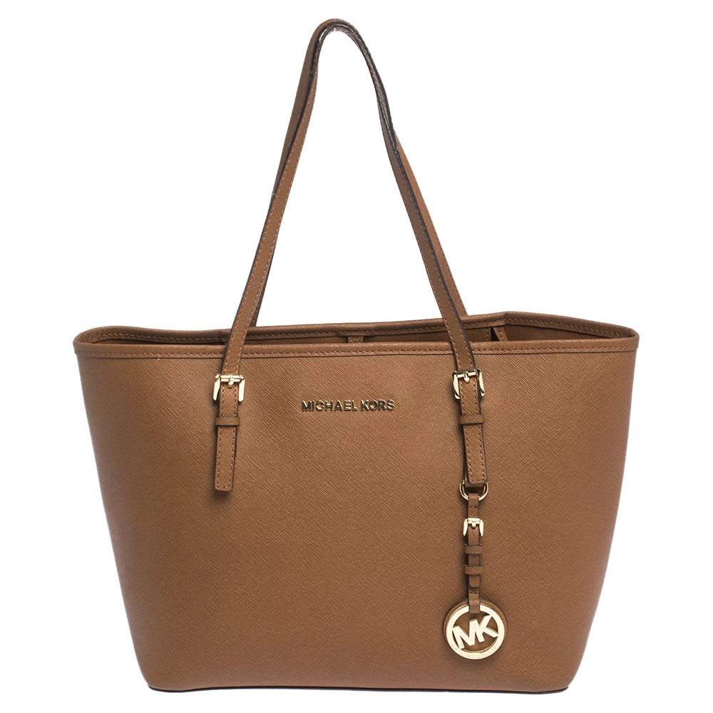 Michael Kors Brown Saffiano Leather Small Jet Set Travel Tote For Women