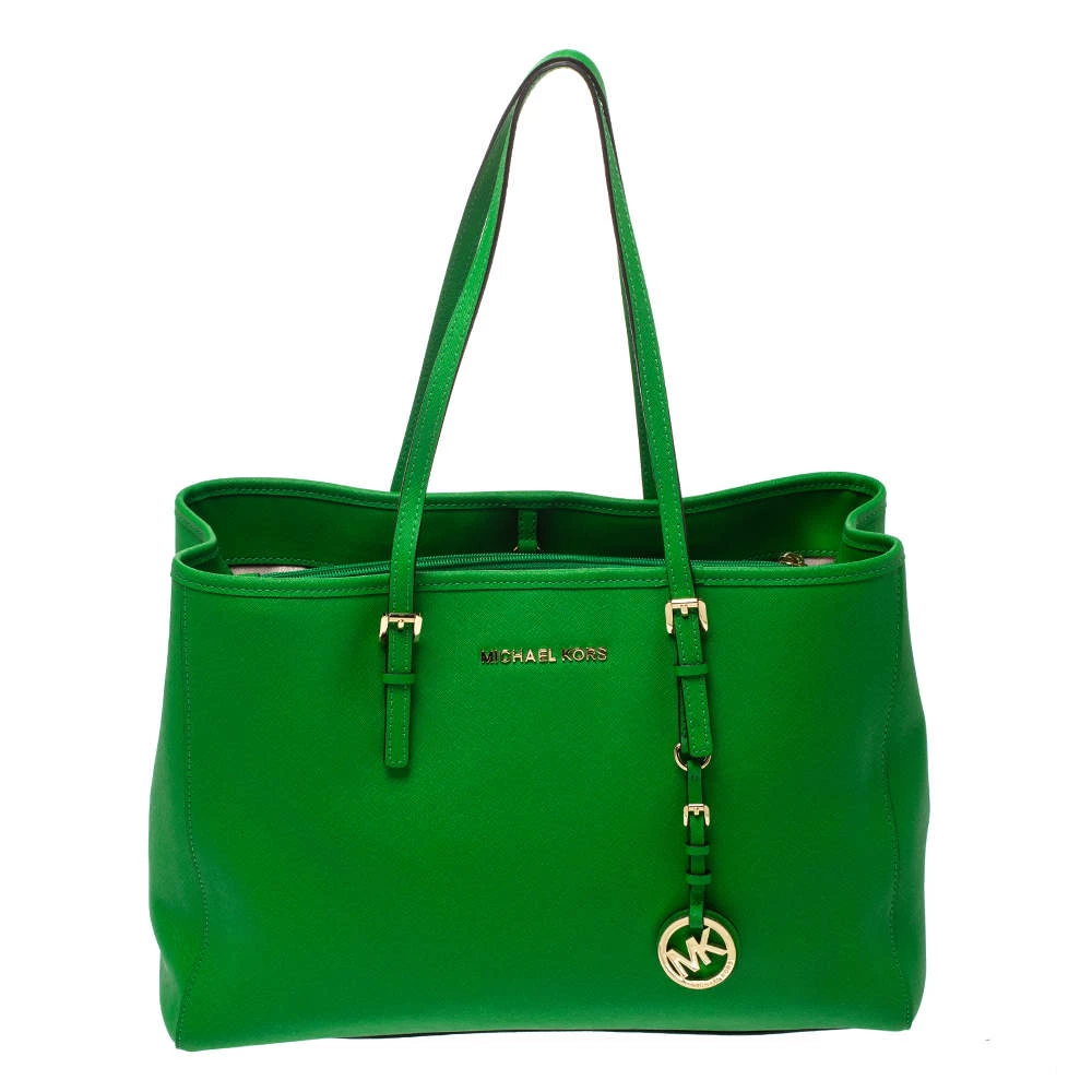 Michael Kors Green Leather Jet Set Travel Tote For Women