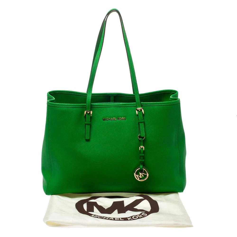 Michael Kors Green Leather Jet Set Travel Tote For Women - Image 9