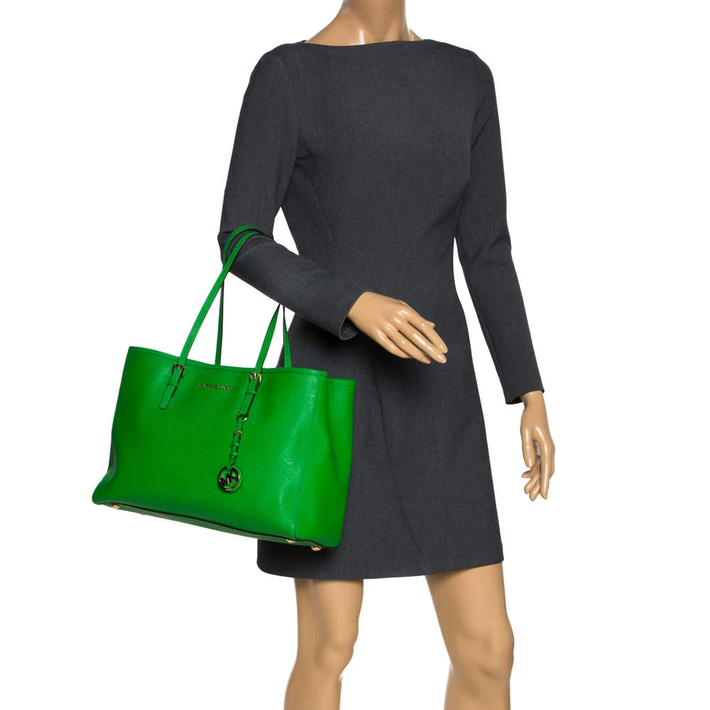 Michael Kors Green Leather Jet Set Travel Tote For Women - Image 2