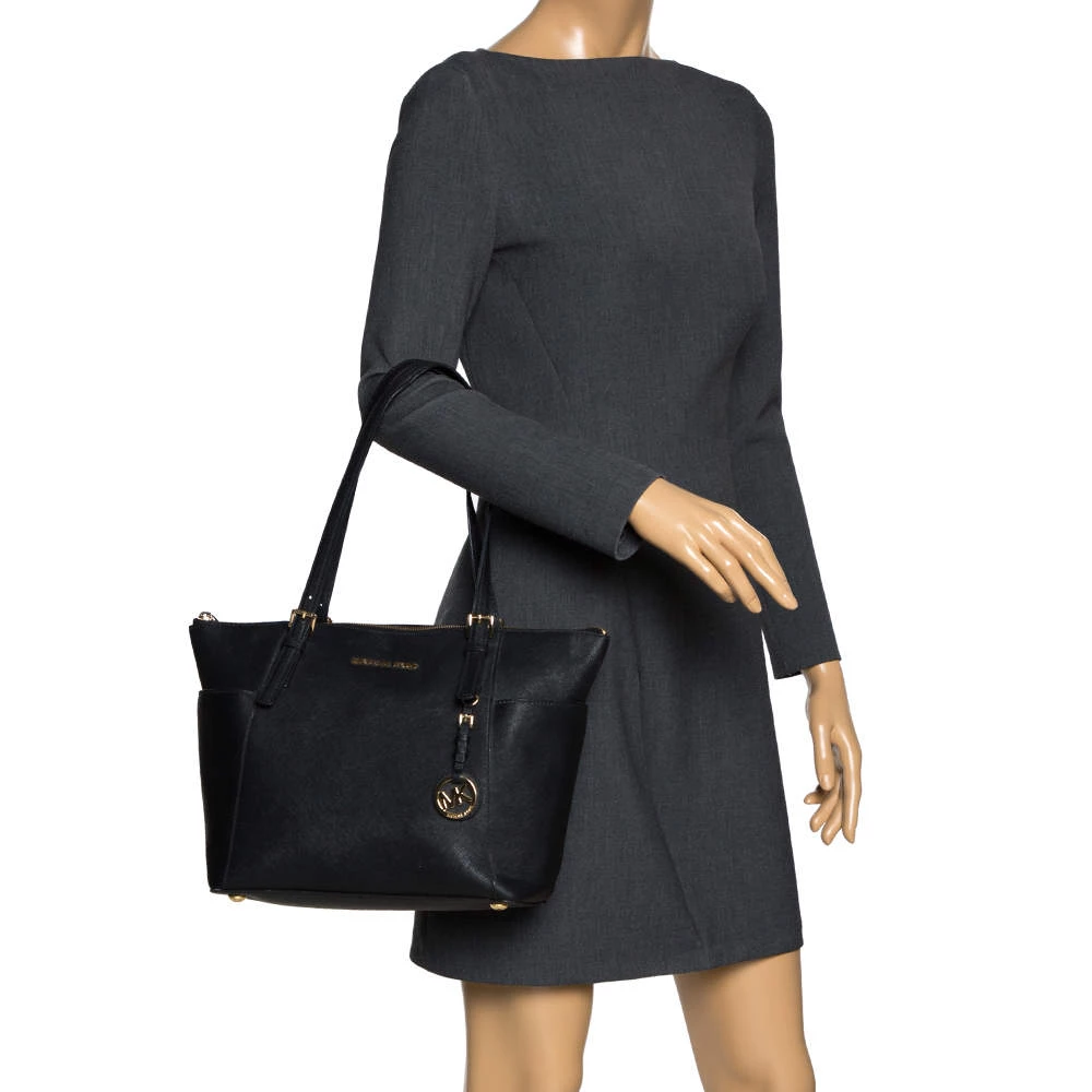 MICHAEL Michael Kors Black Saffiano Leather Top-zip Jet Set Tote For Women - Image 2