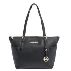 MICHAEL Michael Kors Black Saffiano Leather Top-zip Jet Set Tote For Women