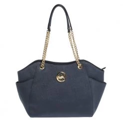 Michael Kors Navy Blue Leather Jet Set Travel Chain Shoulder Bag For Women