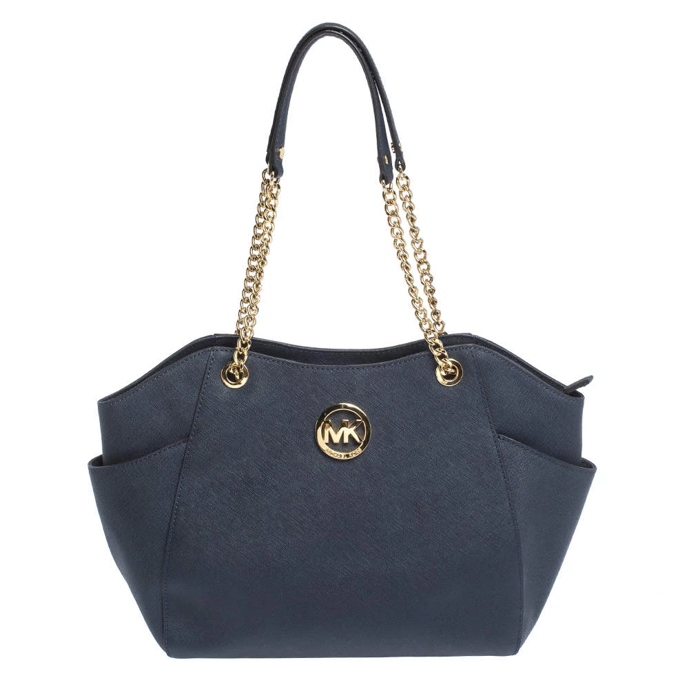 Michael Kors Navy Blue Leather Jet Set Travel Chain Shoulder Bag For Women