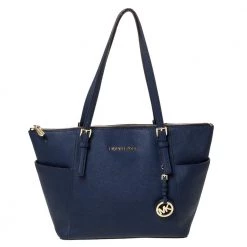 Michael Michael Kors Blue Leather Medium Jet Set Top Zip Tote For Women