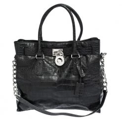 MICHAEL Michael Kors Black Croc Embossed Leather Hamilton Tote For Women