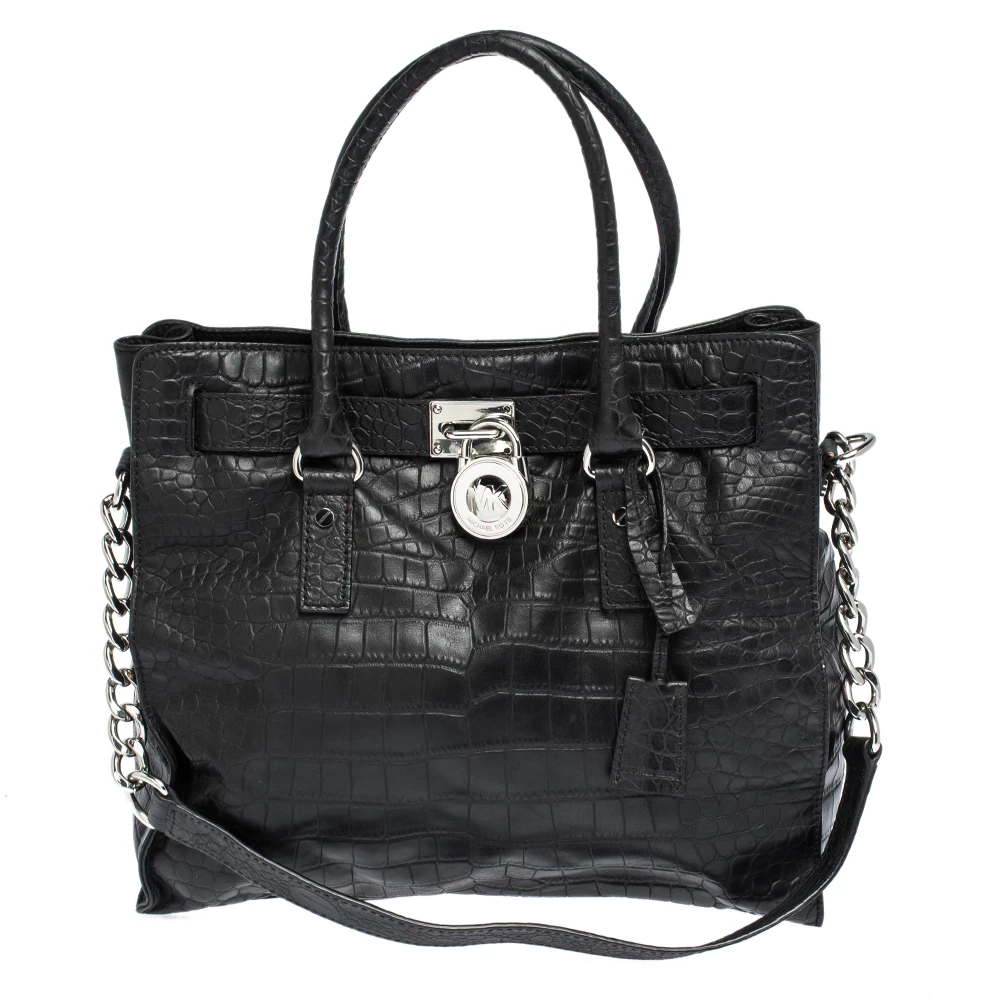MICHAEL Michael Kors Black Croc Embossed Leather Hamilton Tote For Women