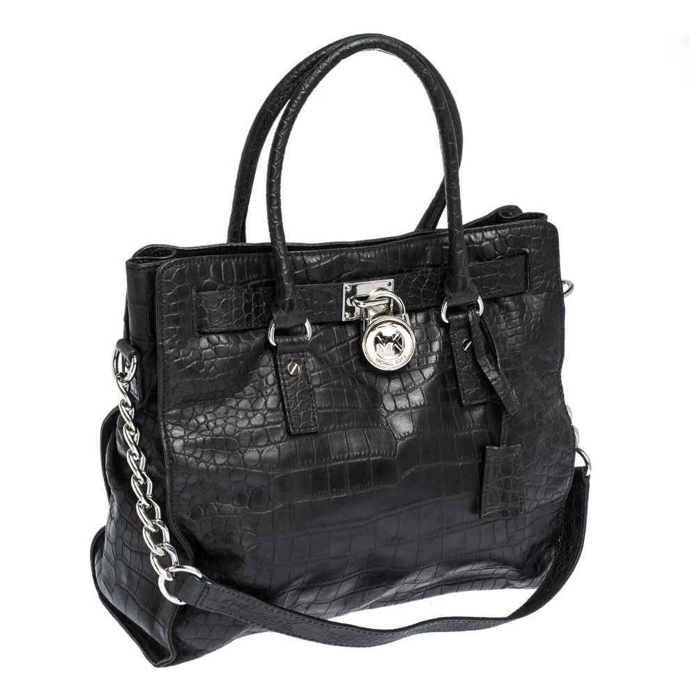 MICHAEL Michael Kors Black Croc Embossed Leather Hamilton Tote For Women - Image 3