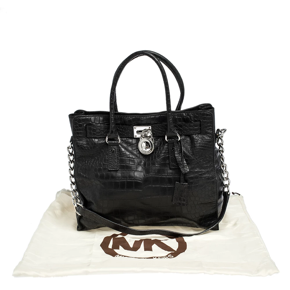 MICHAEL Michael Kors Black Croc Embossed Leather Hamilton Tote For Women - Image 10