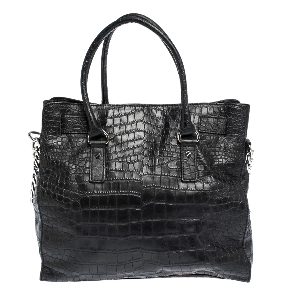 MICHAEL Michael Kors Black Croc Embossed Leather Hamilton Tote For Women - Image 4
