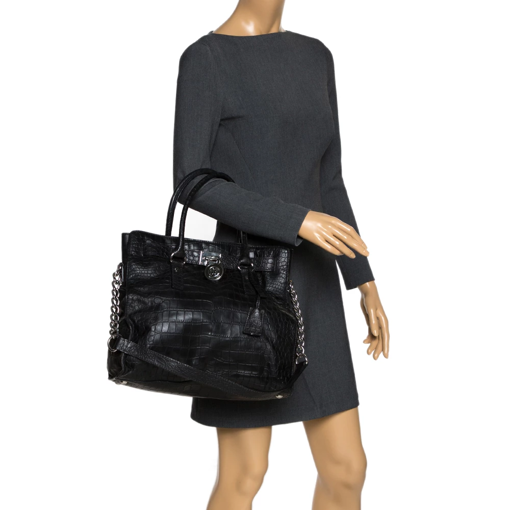 MICHAEL Michael Kors Black Croc Embossed Leather Hamilton Tote For Women - Image 2