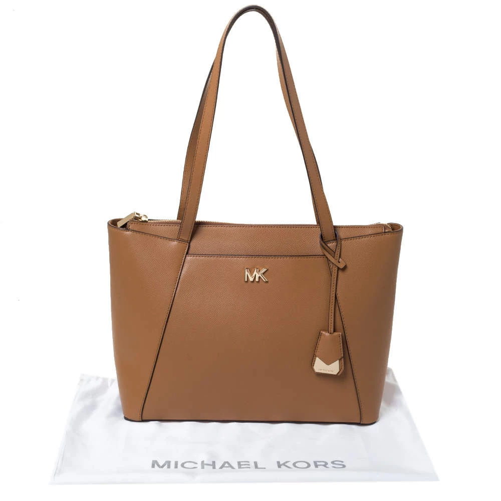 Michael Kors Tan Leather Maddie East/West Top Zip Tote For Women - Image 10