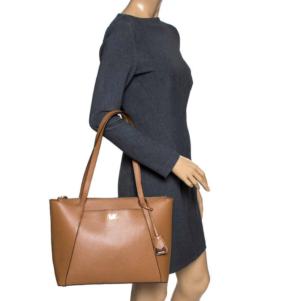 Michael Kors Tan Leather Maddie East/West Top Zip Tote For Women - Image 2