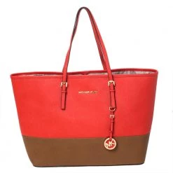 MICHAEL Michael Kors Orange/Brown Leather Jet Set Travel Tote For Women