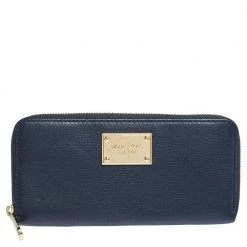 Michael Kors Blue Leather Jet Set Zip Around Wallet For Women