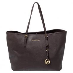 Michael Kors Dark Brown Leather Medium Jet Set Tote For Women