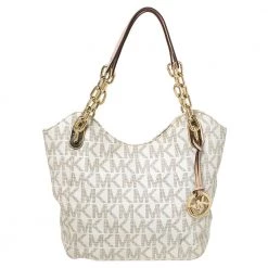 MICHAEL Michael Kors Cream Coated Canvas And Leather Jet Set Travel Chain Shoulder Bag For Women