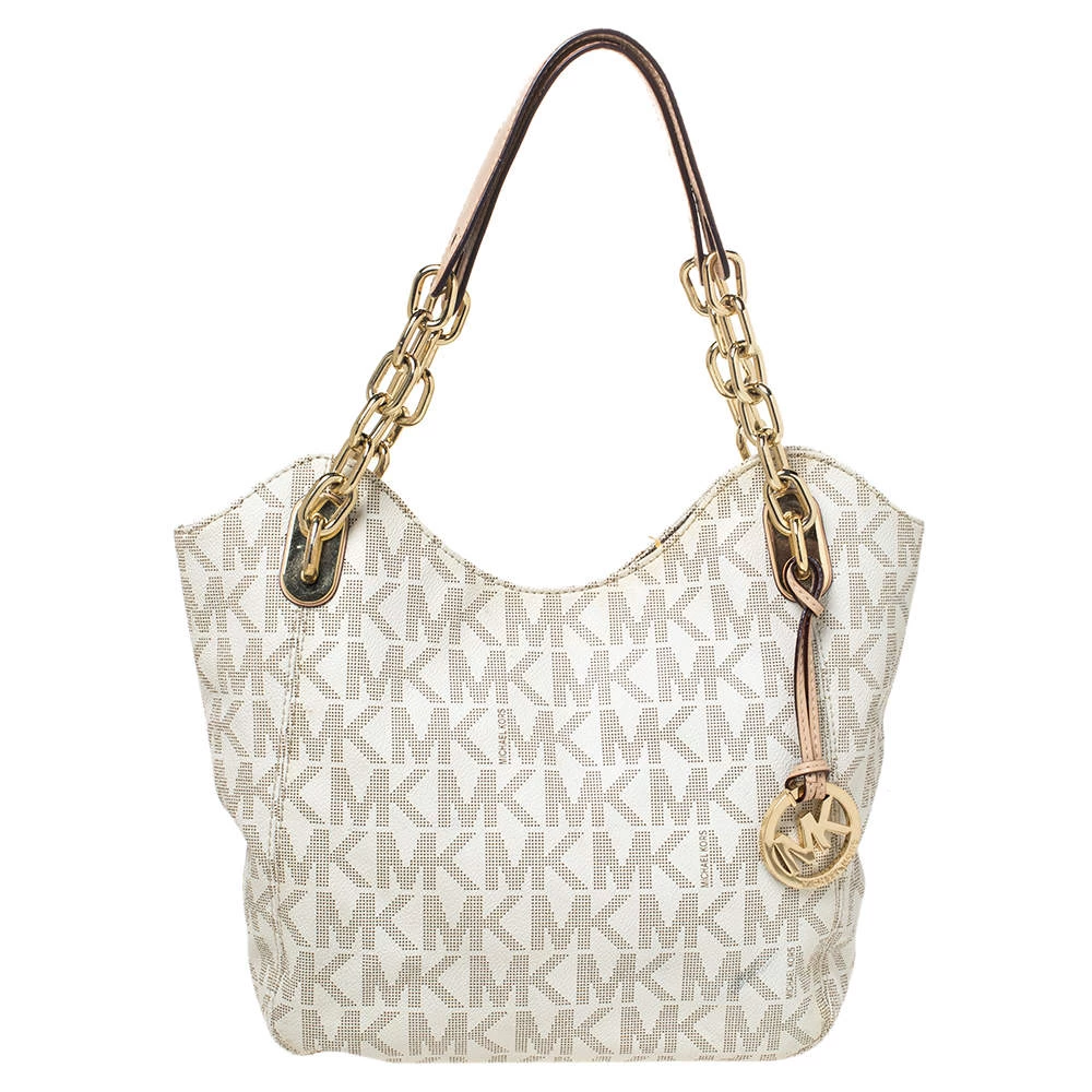MICHAEL Michael Kors Cream Coated Canvas And Leather Jet Set Travel Chain Shoulder Bag For Women