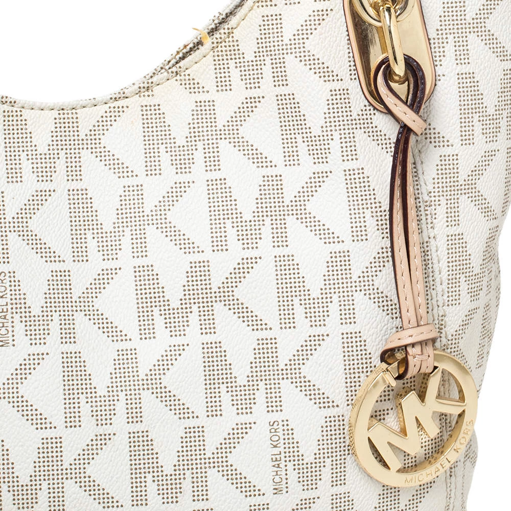 MICHAEL Michael Kors Cream Coated Canvas And Leather Jet Set Travel Chain Shoulder Bag For Women - Image 5