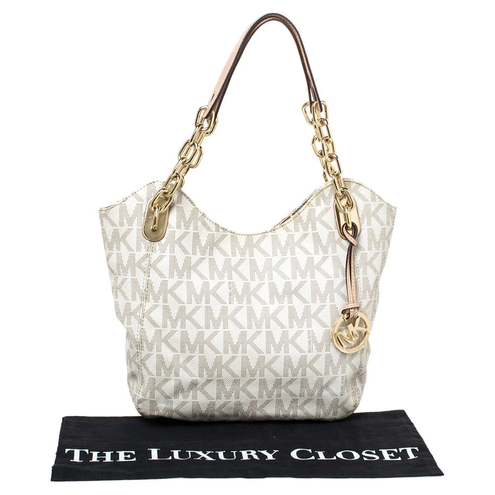 MICHAEL Michael Kors Cream Coated Canvas And Leather Jet Set Travel Chain Shoulder Bag For Women - Image 9