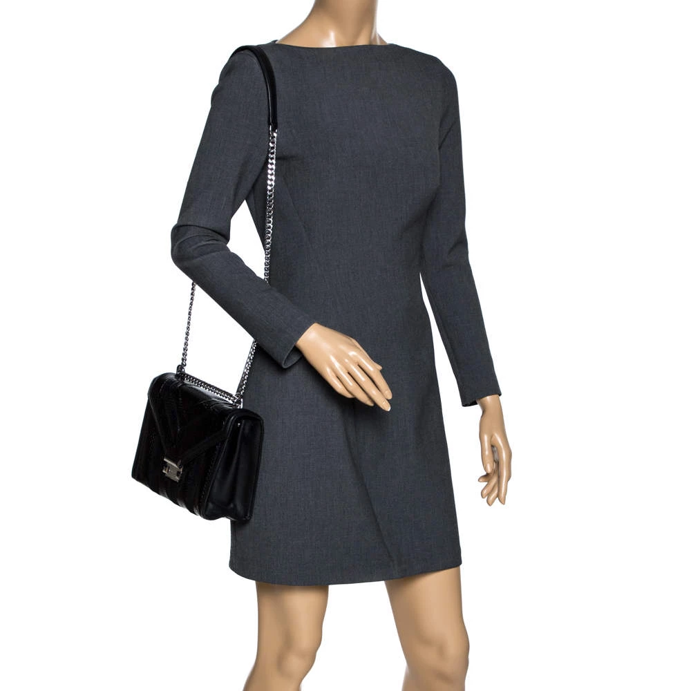 Michael Kors Black Python Embossed Leather And Suede Pushlock Flap Bag For Women - Image 2