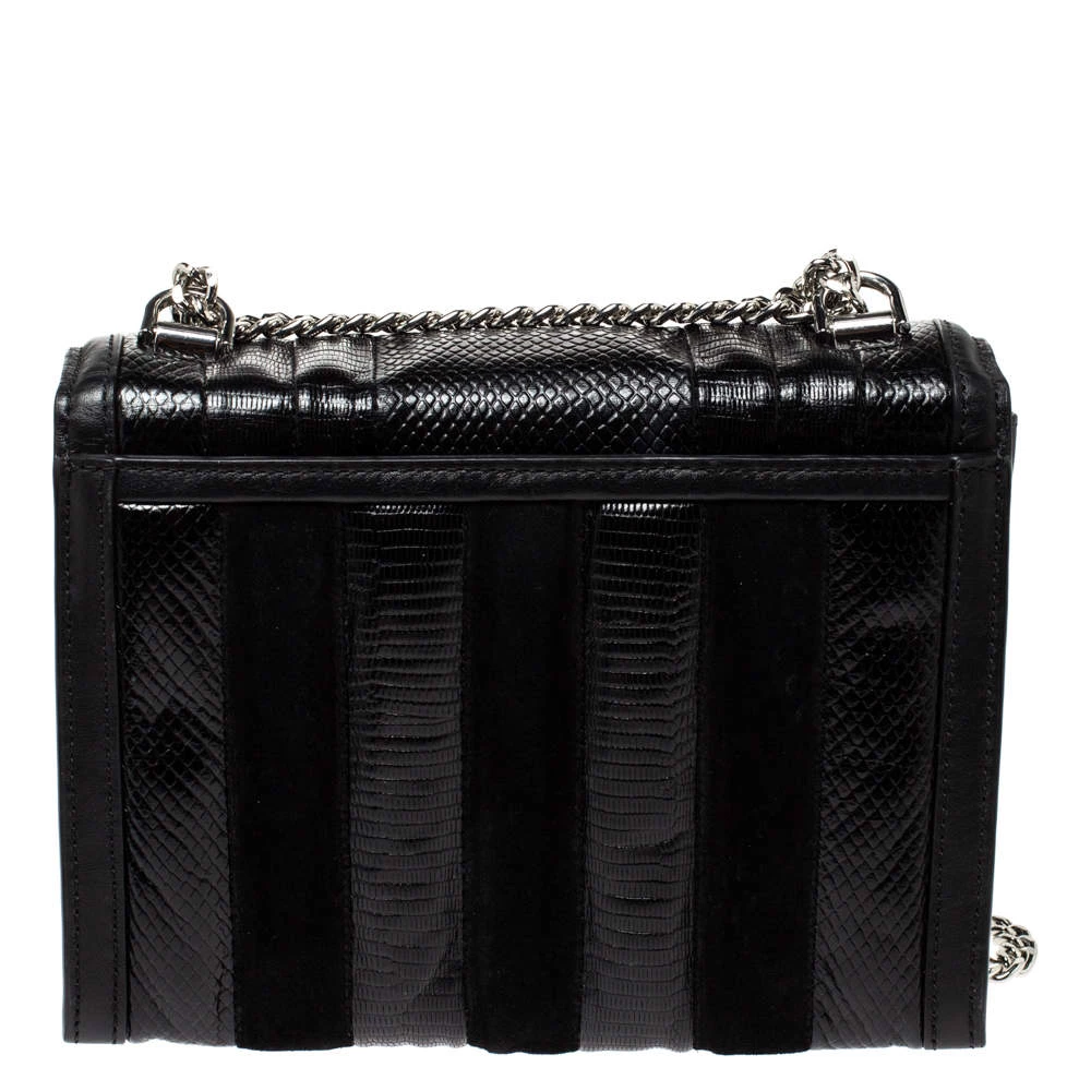 Michael Kors Black Python Embossed Leather And Suede Pushlock Flap Bag For Women - Image 4